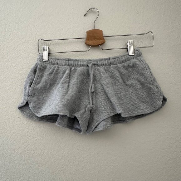 Brandy Melville Pants - Brandy Melville Gray Waffle Knit Elastic Waist Shorts Pockets Cotton Airy Sz XS
